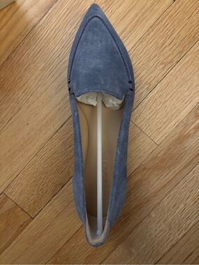 M. Gemi Pointed-Toe Suede Flat in Dusty Blue